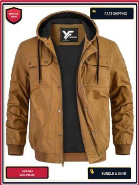 Men's Fleece Lined Detroit Denim Work Jacket Heavy Duty Winter Coat
